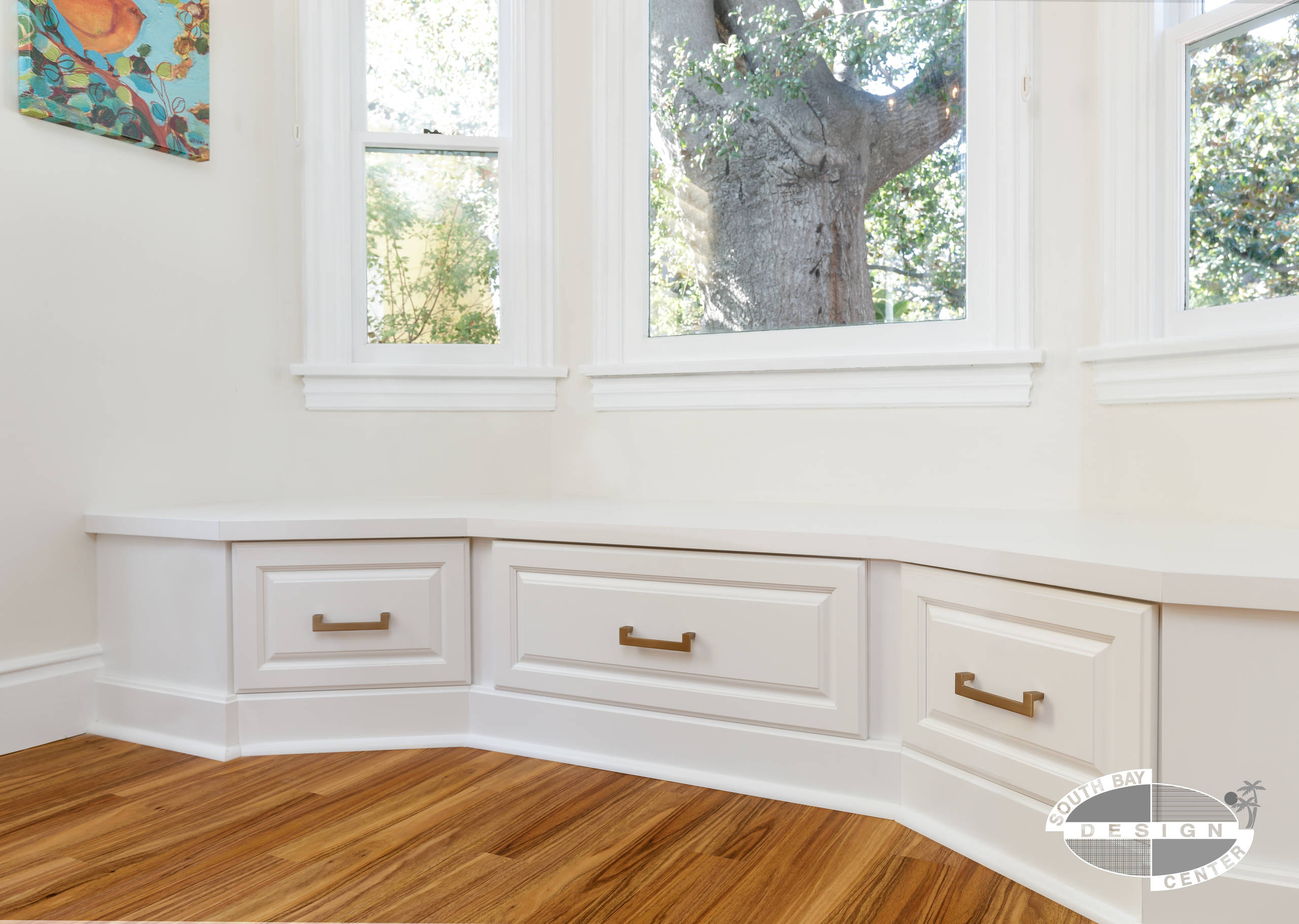Transitional White Cabinetry with Bench Seating Area