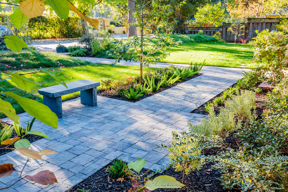 Photo of a mid-sized transitional front yard patio in San Francisco with concrete pavers.