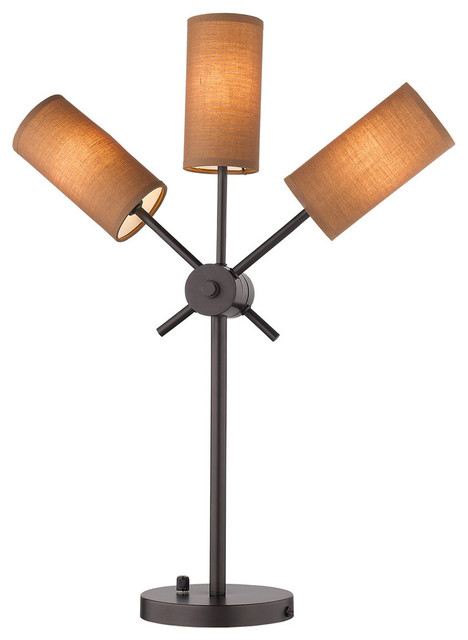 Willsboro 3-Light Table Lamp, Bronze/Brown Shade