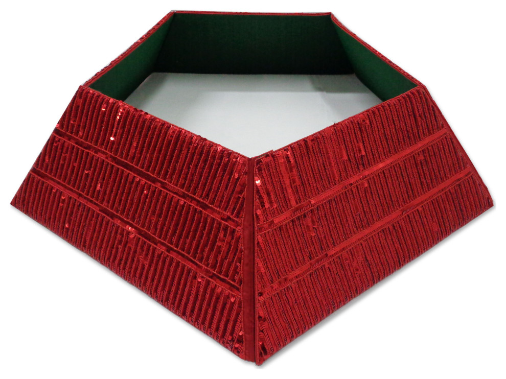 Hand Beaded Christmas Tree Collar, Red Sequins Transitional