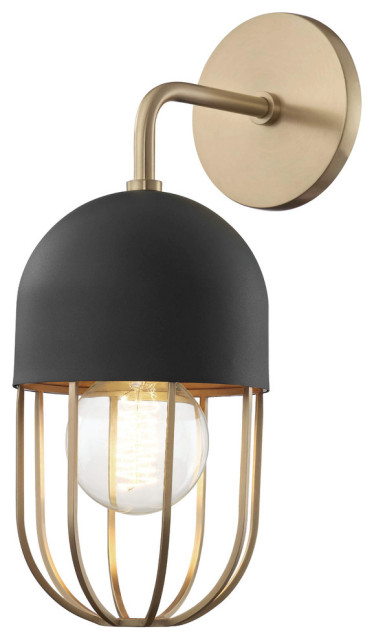 Haley Wall Sconce With Black Accents, Finish: Aged Brass
