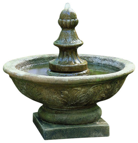 Bordine Finial Outdoor Water Fountain, Aged Limestone