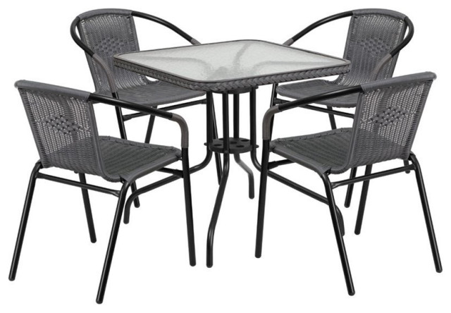 Flash Furniture 5 Piece Square Patio Dining Set in Black and Gray