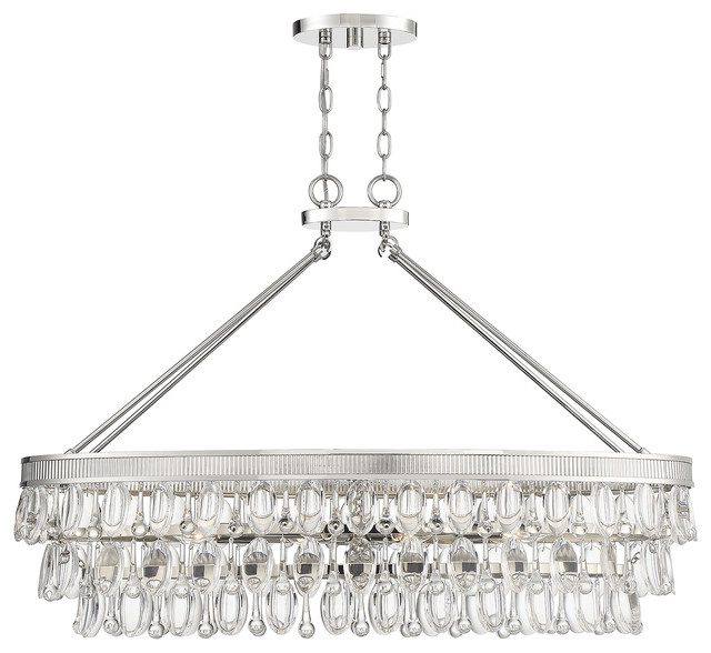 8 Light Glam Linear Chandelier Polished Nickel Transitional Kitchen Island Lighting By Designer And Fan Houzz 8 Light Glam Linear Chandelier, Hybris 8 Light Crystal Chandelier