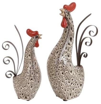Ceramic Metal Rooster With Spotted Black Pattern Set Of 2 Ceramic Metal Rooster With Spotted Black Pattern Set Of 2