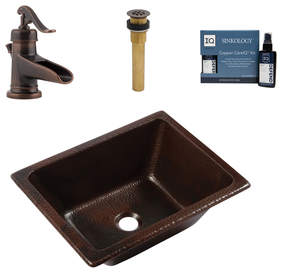 Hawking Copper 17" Rectangular Dual Flex Bath Sink with Ashfield Faucet Kit