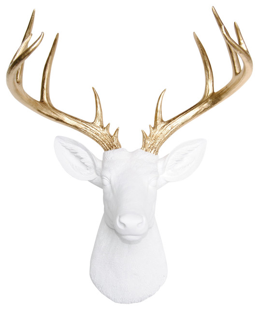 Faux Deer Head Wall Mount 14 Point Stag Antlers Rustic Faux Deer Head Wall Mount 14 Point Stag Antlers White Gold