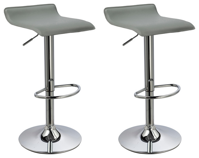 Ray Faux Leather Adjustable Bar Stools, Set of 2, Gray