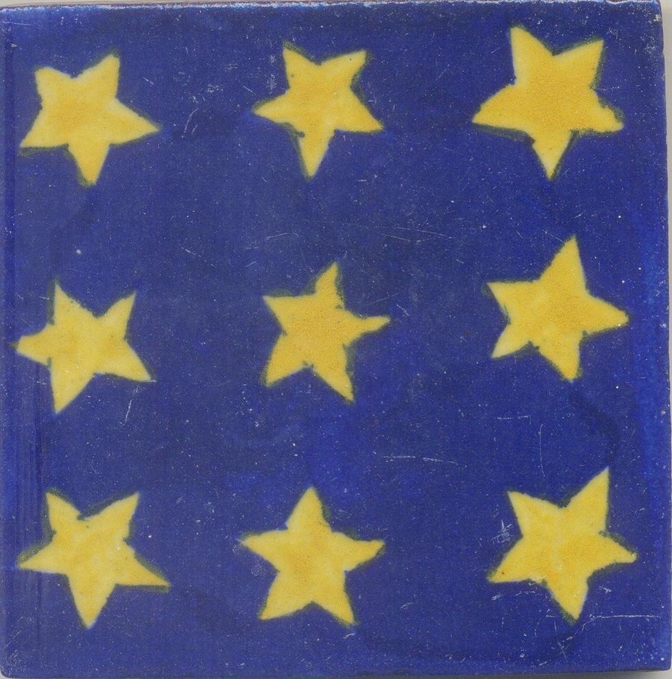 4"x4" Yellow Star'S and Blue Tiles, Set of 6