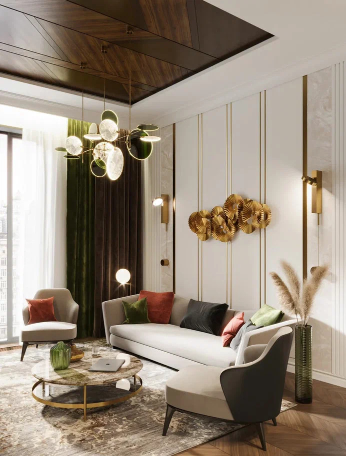 Интерьер с изысканным декором и обилием дерева