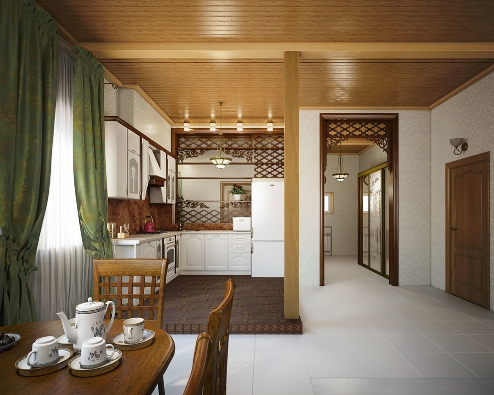 Русская усадьба | Интерьер первого этажа загородного дома, 84 м2