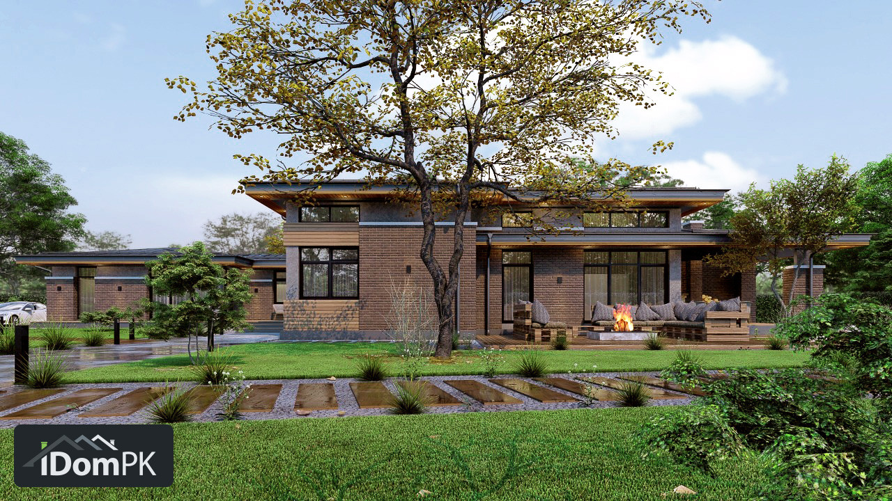 Проект одноэтажного дома на две семьи с общей террасой и на одном фундаменте