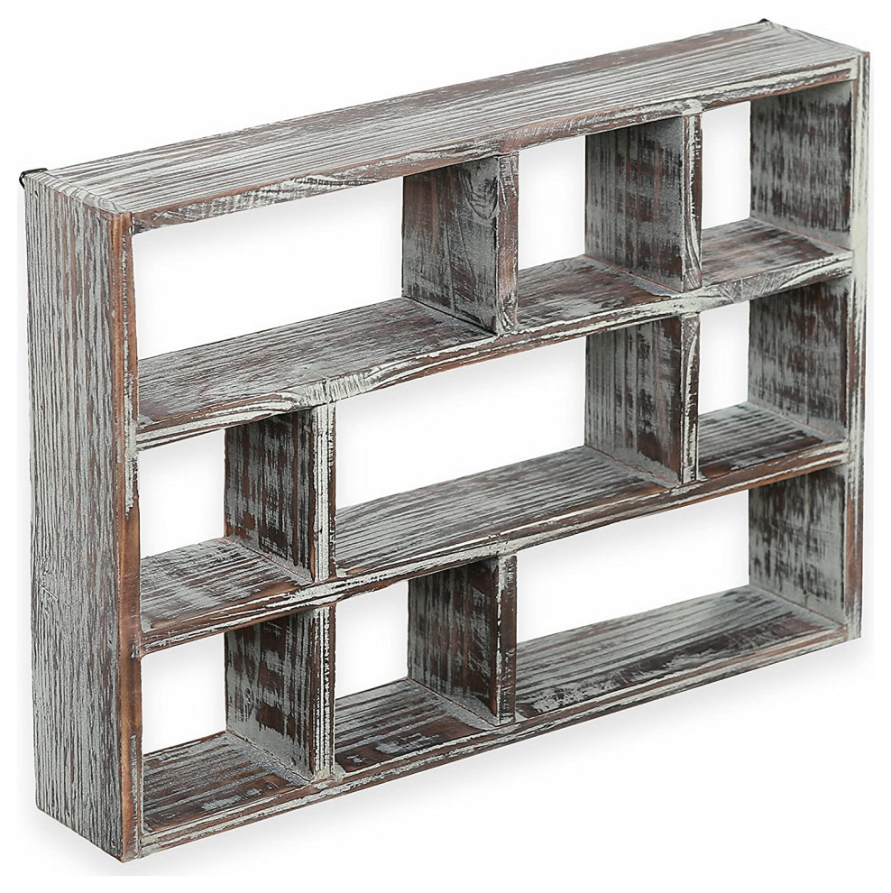 Compartment Torched Wood Freestanding & Wall Mountable Shadow Box Display Shelf