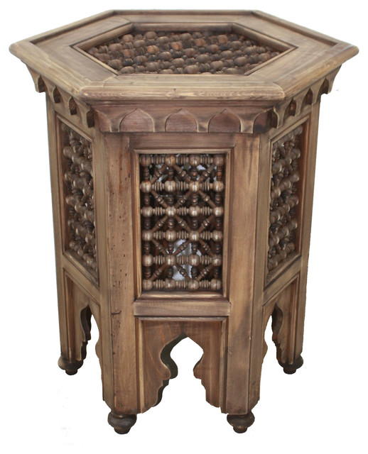 Wooden Moroccan Moucharabieh Side Table, Design 1 Mediterranean