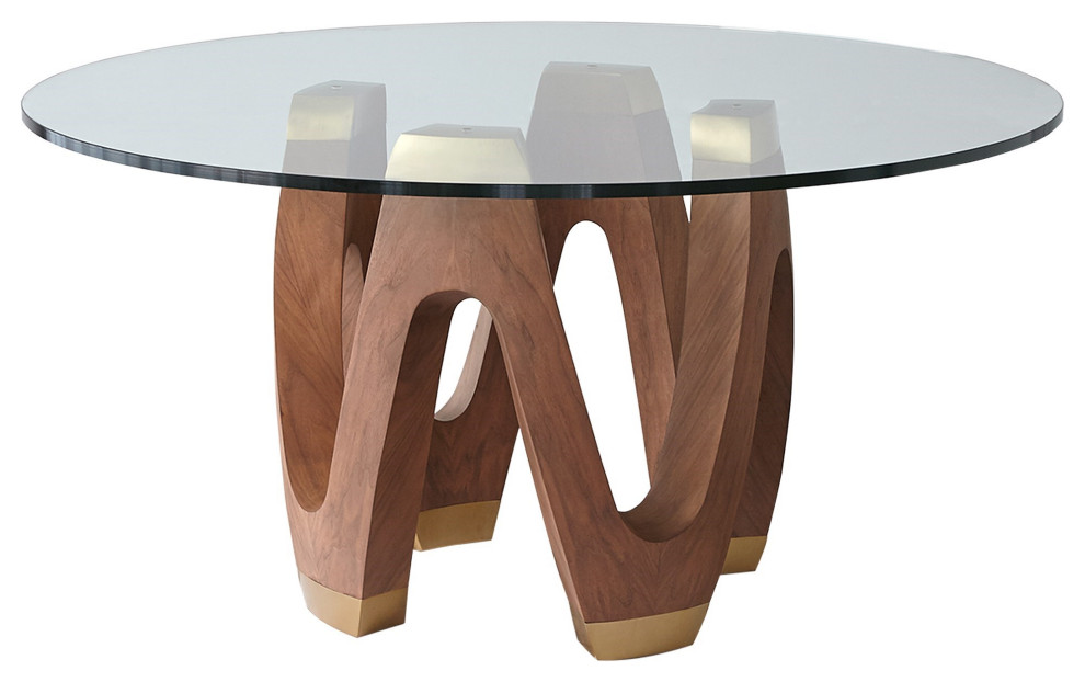 Contemporary Wood Zig Zag Wave Dining Table 4 or 6 Seat Walnut Gold