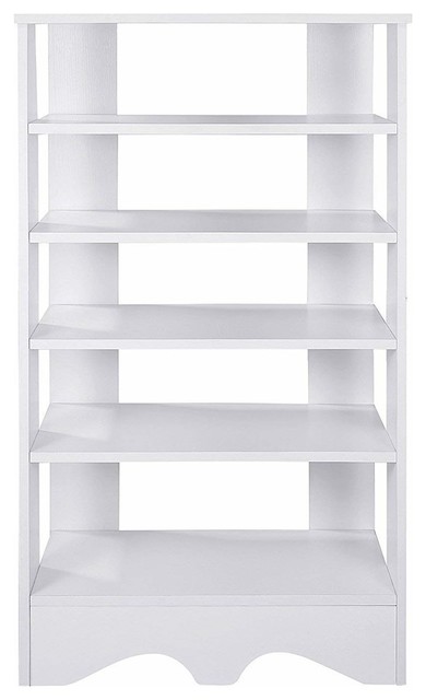 Free Standing Shoe Storage Rack, White Finished MDF With 5 Open Shelves