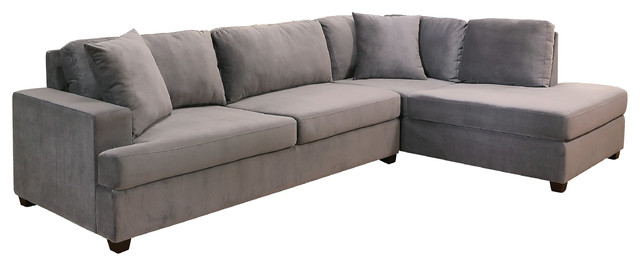 Tory Velvet Fabric Sectional, Gray