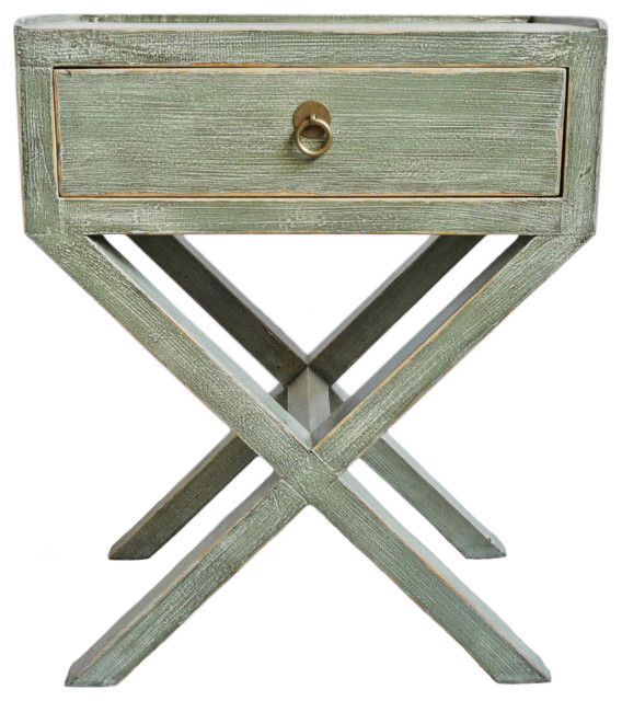 Green Washed X Bedside Table Farmhouse Nightstands And Bedside Tables by Design Mix