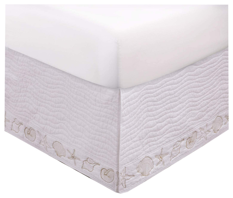 Greenland Coastal Seashell Bed Skirt White in King size Beach Style