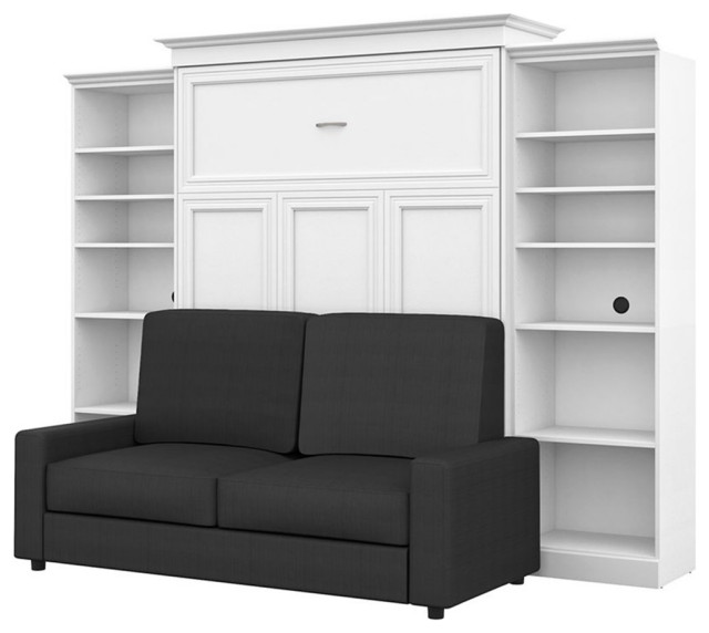 Bestar Versatile Wood Queen Murphy Bed with Sofa & Organizers in White