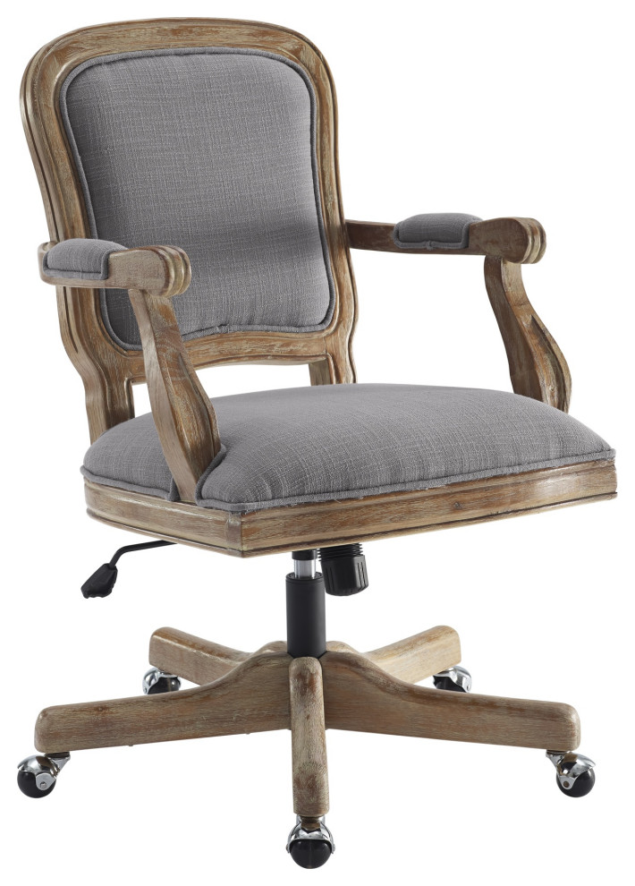 Fabric Upholstered Wooden Office Swivel Chair with Adjustable Height