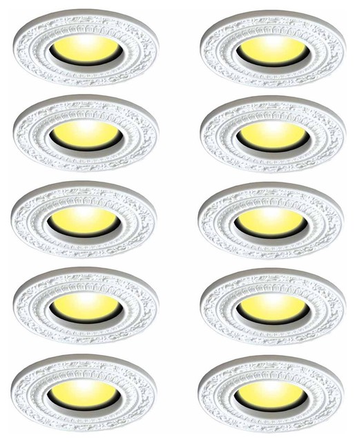 Recessed Spot Light Trim Medallions 6 Inch ID White Urethane Pack of 10