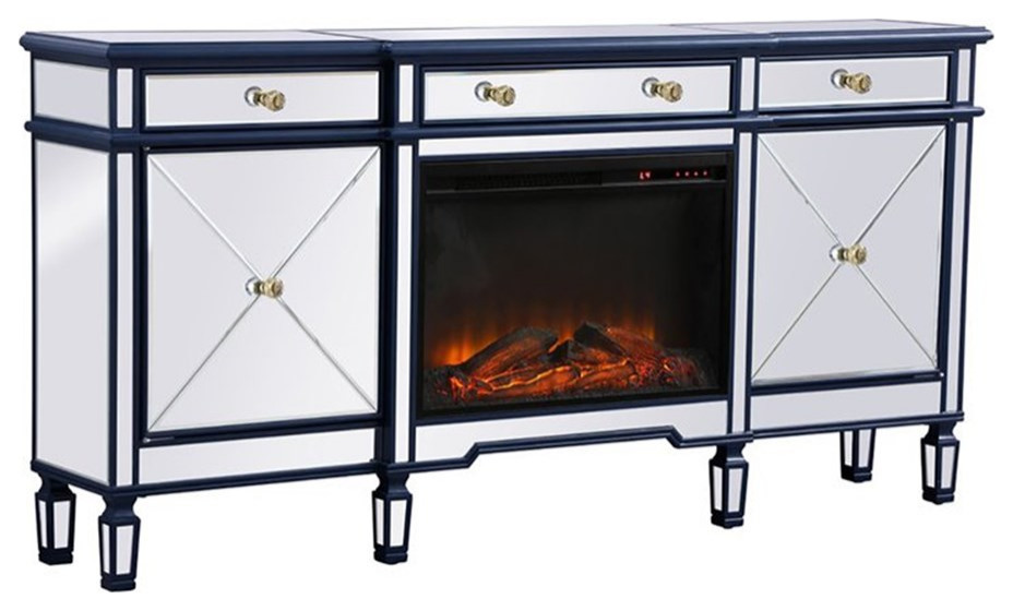 Elegant Decor Contempo 72" Mirrored Credenza with Wood Fireplace in
