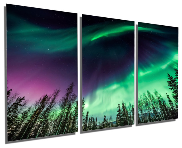 Aurora Borealis, Northern Lights, 3Panel Metal Print Wall Art, 72"x36