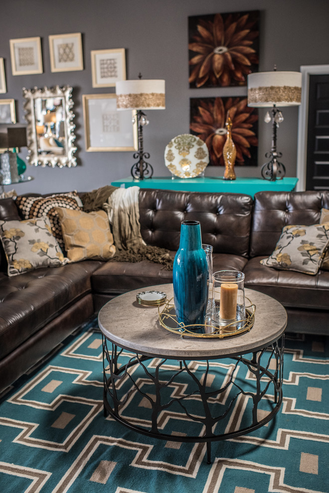 Inspiration for a mid-sized transitional concrete floor home design remodel with gray walls