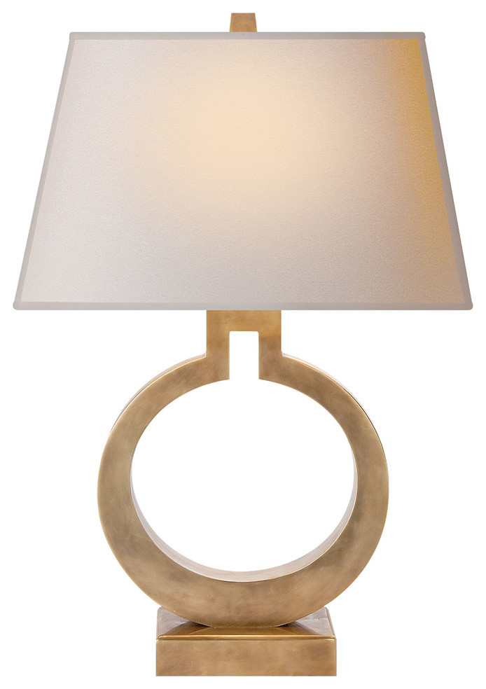 E. F. Chapman Ring Form Large Table Lamp, Antique-Burnished Brass