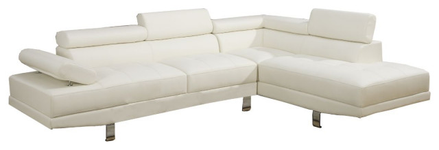 Poundex 2 Piece Faux Leather Sectional Set in White, 105 W x 77 D x 29 ~...
