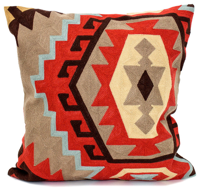 Embroidered Tribal Kilim Canvas Cotton Throw Pillow 18 X18 Southwestern Decorative Pillows By Styles I Love Inc