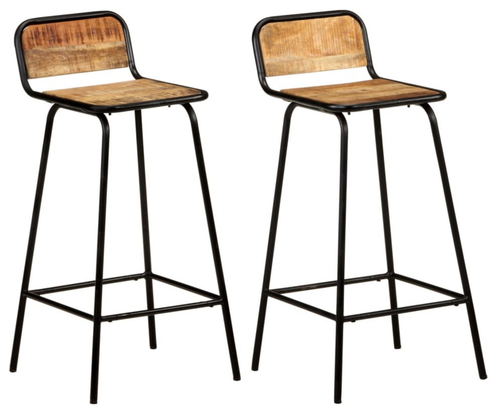 Vidaxl Bar Chairs 2Piece Solid Mango Wood Industrial Bar Stools