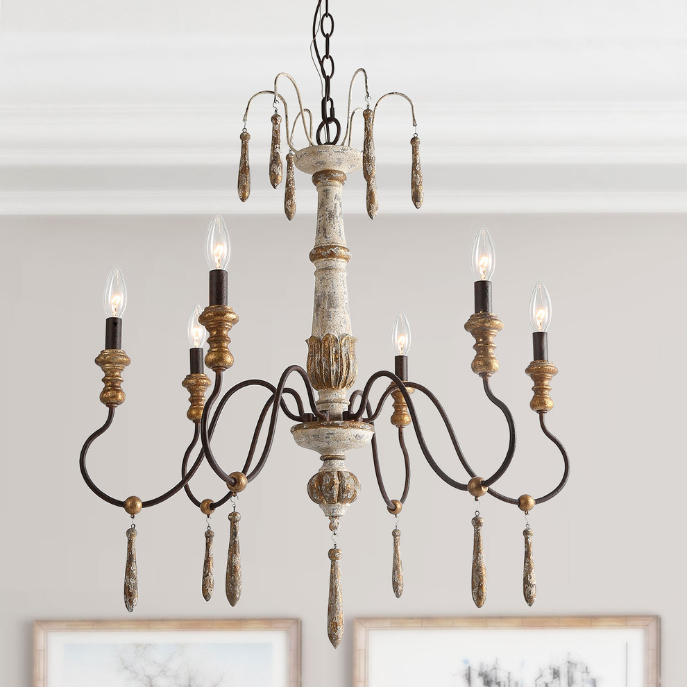 LNC 6-Light Shabby-Chic French Country Retro-white WoodenChandeliers ...