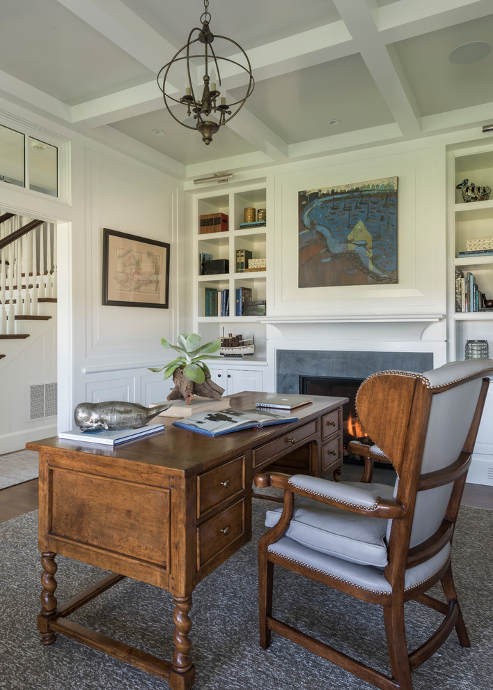 Design ideas for a beach style home office in Boston.