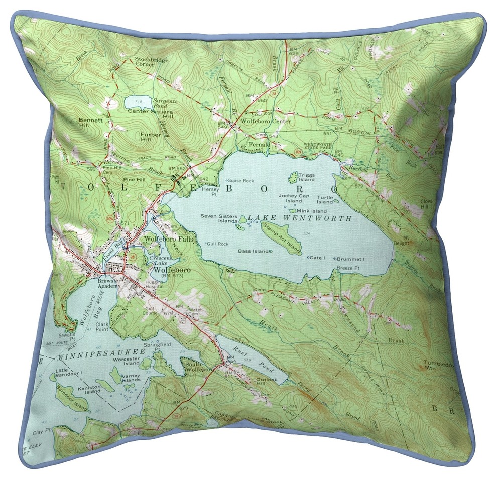 Betsy Drake Lake Wentworth, NH Nautical Map Small Corded Indoor/Outdoor Pillow