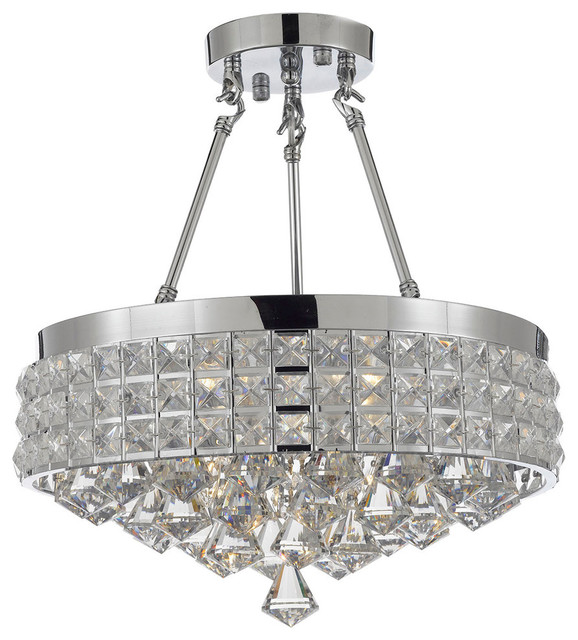 SemiFlush Mount French Empire Crystal Chandelier, Chrome