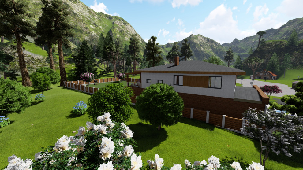 Дом на уклонном участке с цокольным этажом, и открытой терассой