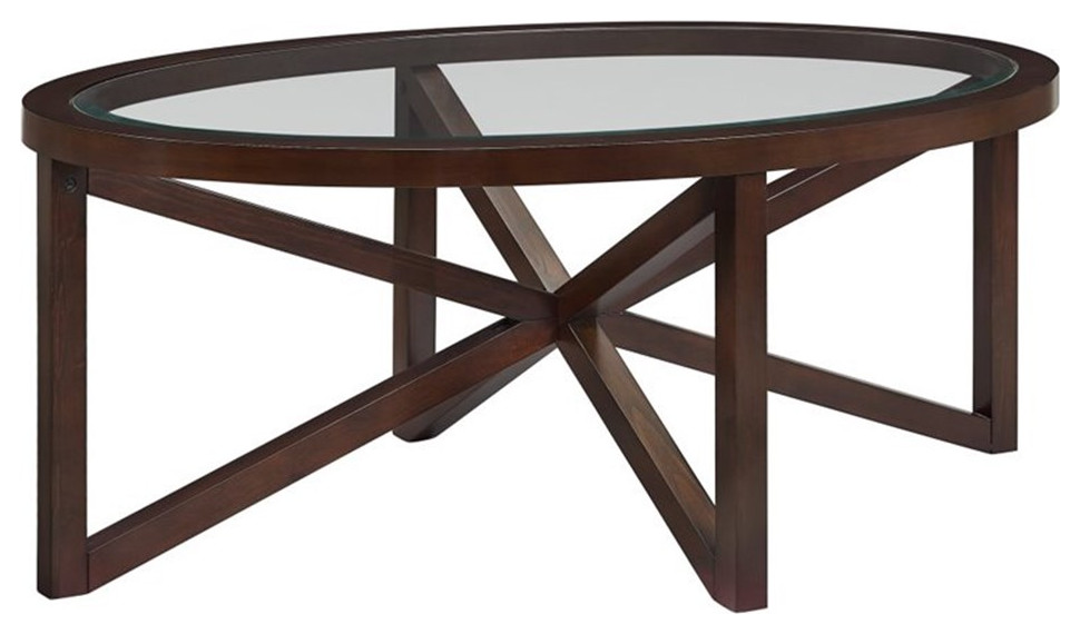 Bowery Hill 3Piece Glass Top Coffee Table Set in Rich Espresso