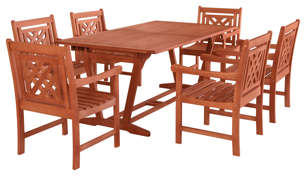 Malibu Outdoor 7piece Wood Patio Extendable Table Dining Set