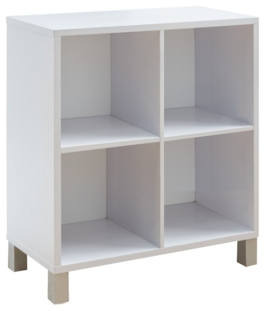 Wooden Cube Display With Four Shelves, White Contemporary