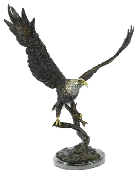 Stunning Eagle Genuine Hot Cast Bronze Statue On Marble Sculpture