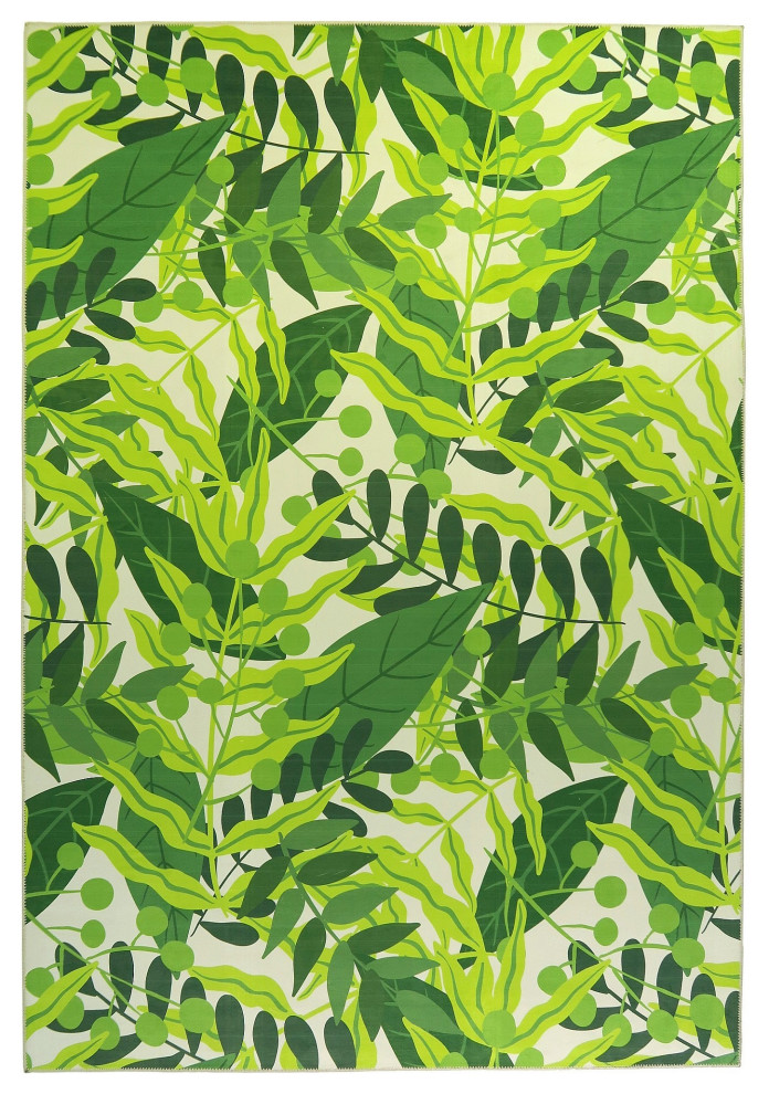 Jungle Vines Homefires Accent Area Rug With Leaves, 7x5' Tropical