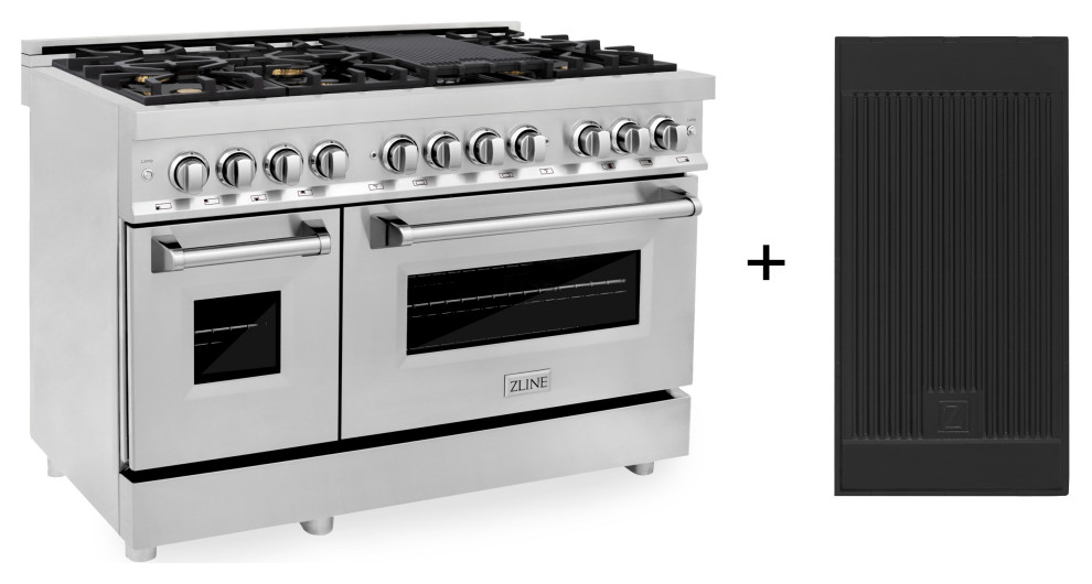 ZLINE 48" Dual Fuel Range With Griddle and Brass Burners, Stainless