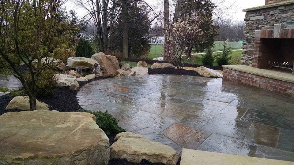 Patio Water Feature and Fireplace