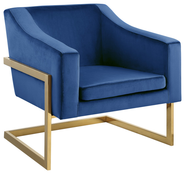 Modern Velvet Club Chair with Gold Legs, Navy Blue