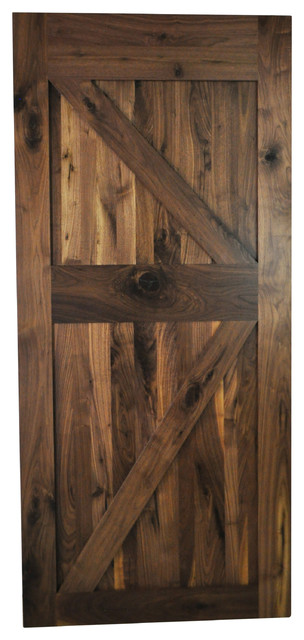 Rustic Walnut Arrow Barn Sliding Door American Made Solid Wood Clear Finish