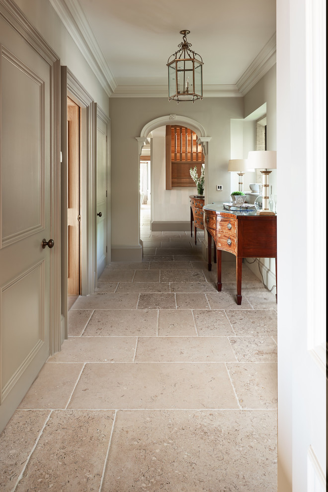 This is an example of a traditional hallway in Wiltshire with limestone floors.