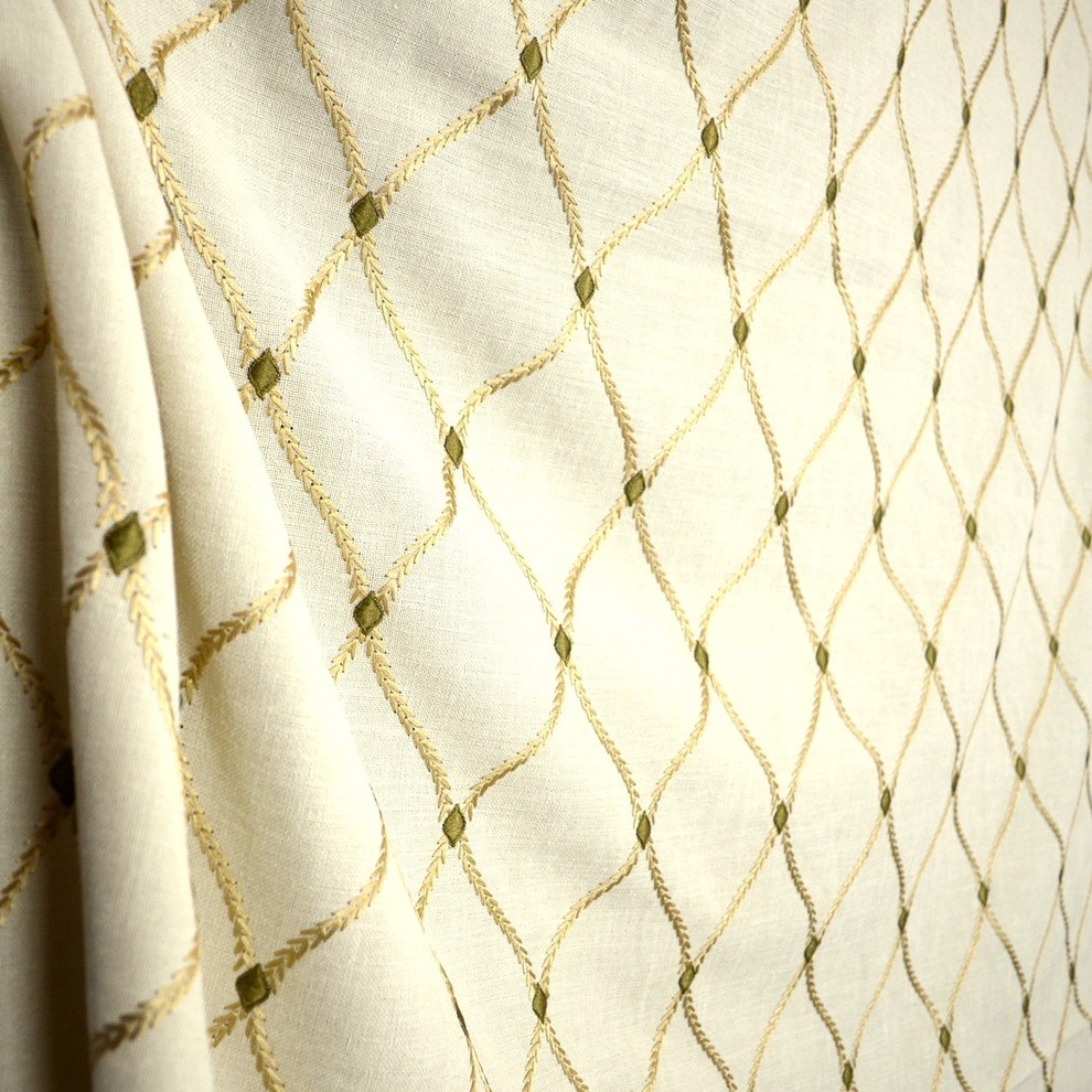 Engaging Ecru Cream  Embroidered Trellis Fabric