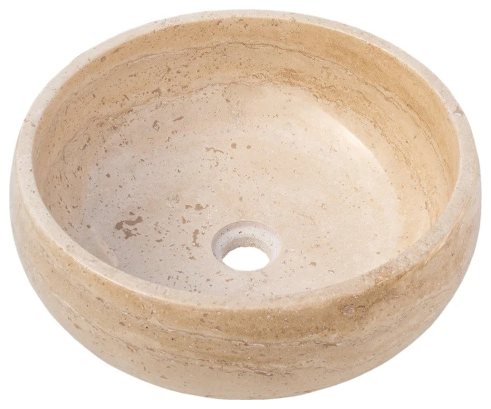 Light Beige Travertine Natural Stone Vessel Sink Filled-Polished  (D)16" (H)6"